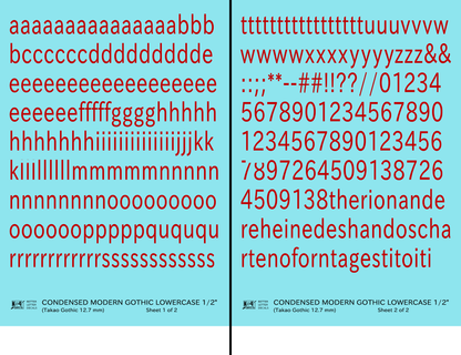 Lowercase Condensed Modern Gothic Letter Alphabet