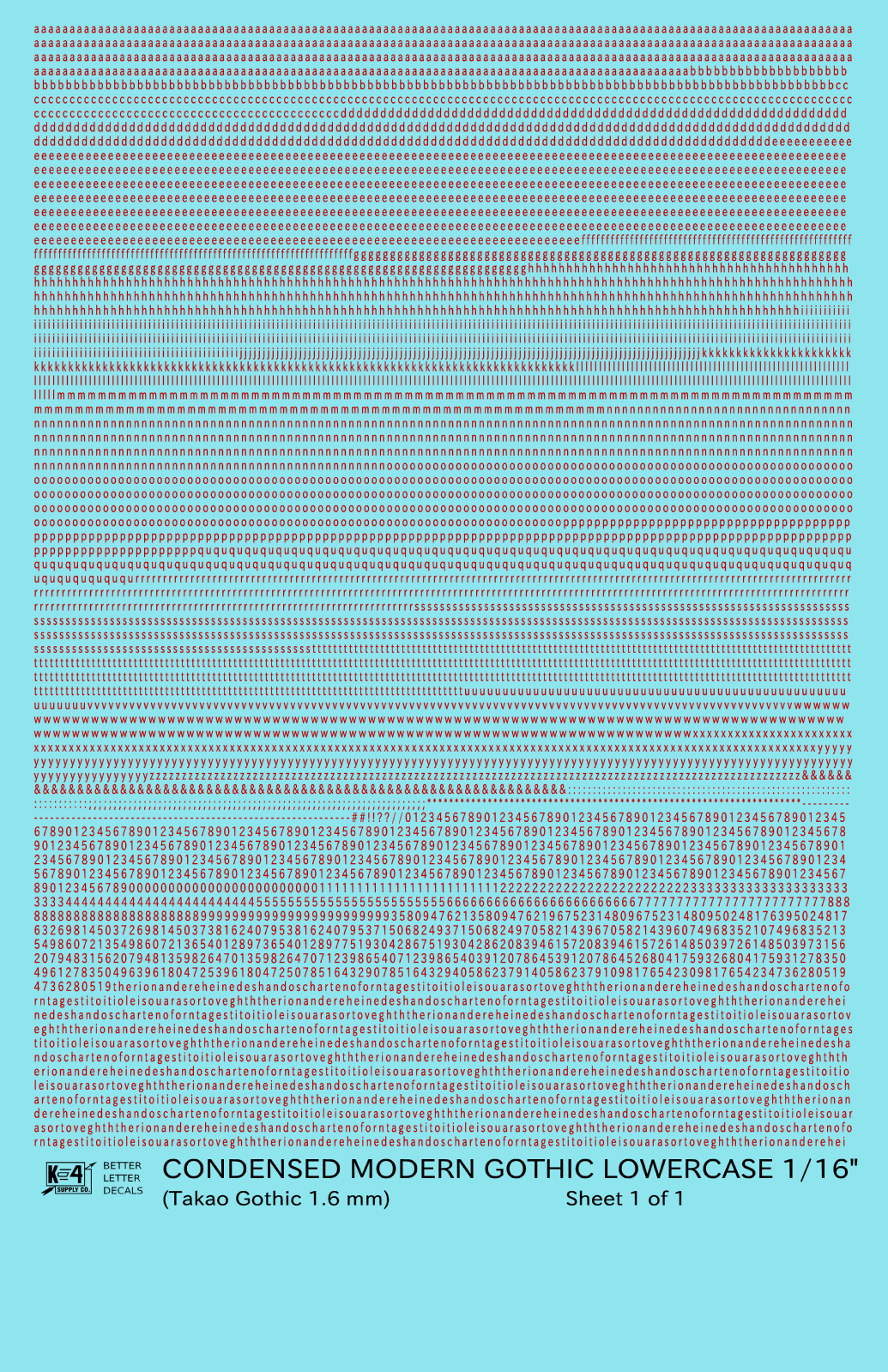 Lowercase Condensed Modern Gothic Letter Alphabet