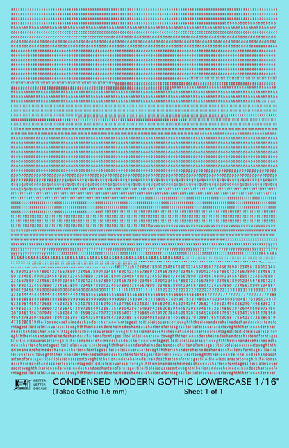Lowercase Condensed Modern Gothic Letter Alphabet