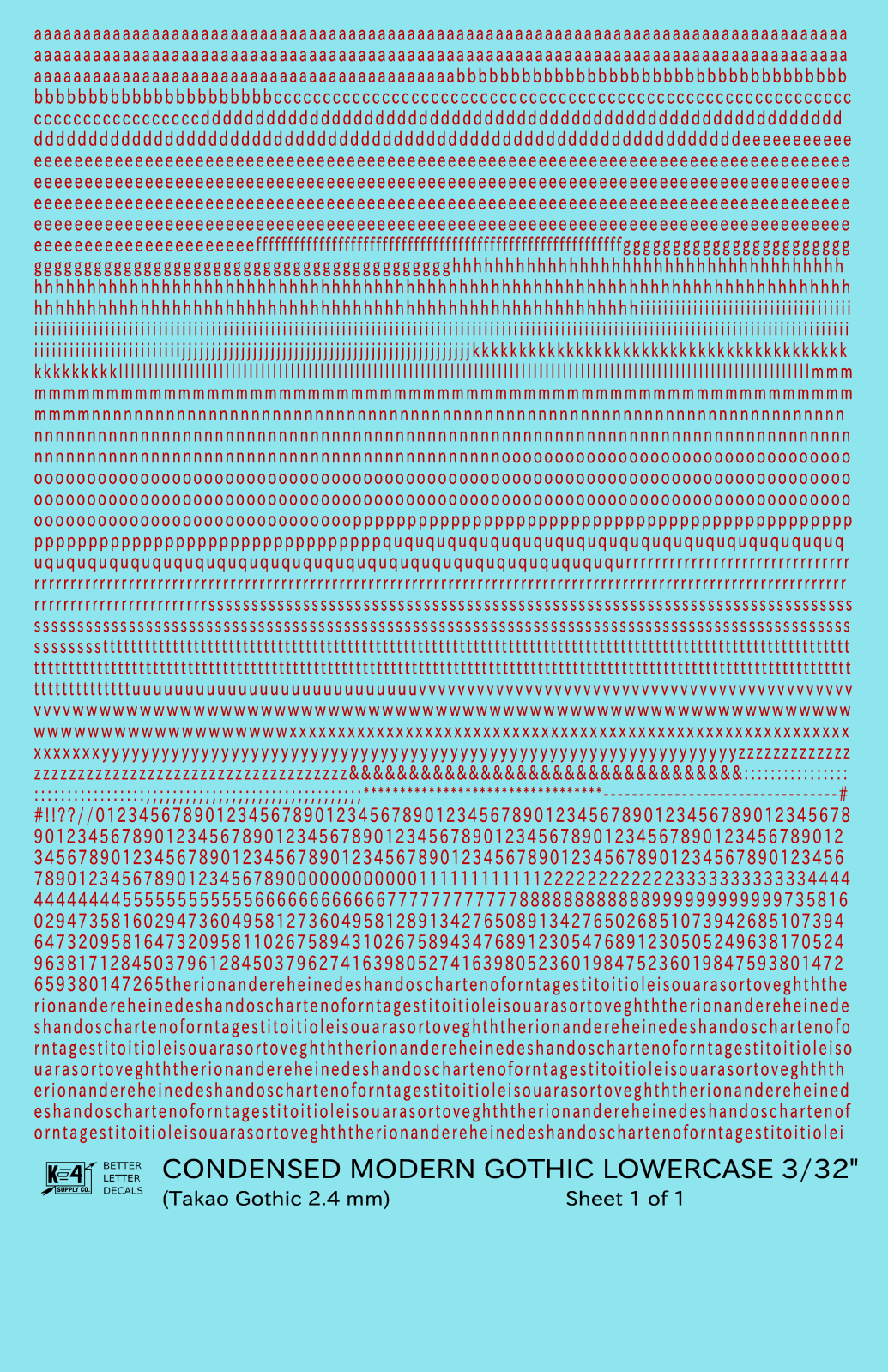 Lowercase Condensed Modern Gothic Letter Alphabet
