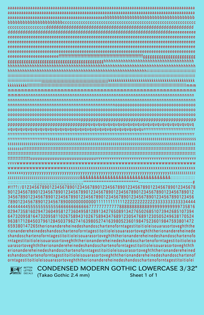 Lowercase Condensed Modern Gothic Letter Alphabet