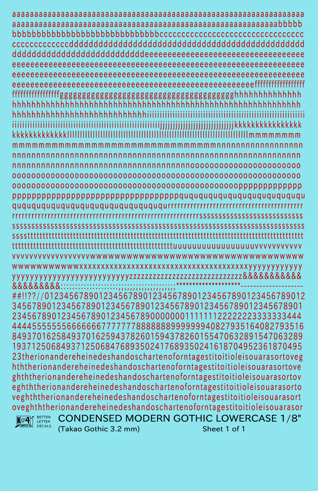 Lowercase Condensed Modern Gothic Letter Alphabet