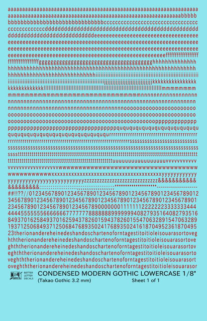 Lowercase Condensed Modern Gothic Letter Alphabet