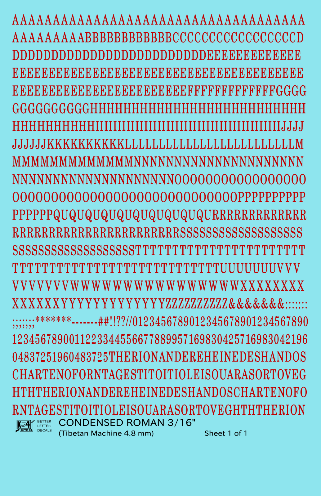 Condensed Roman Letter Number Alphabet