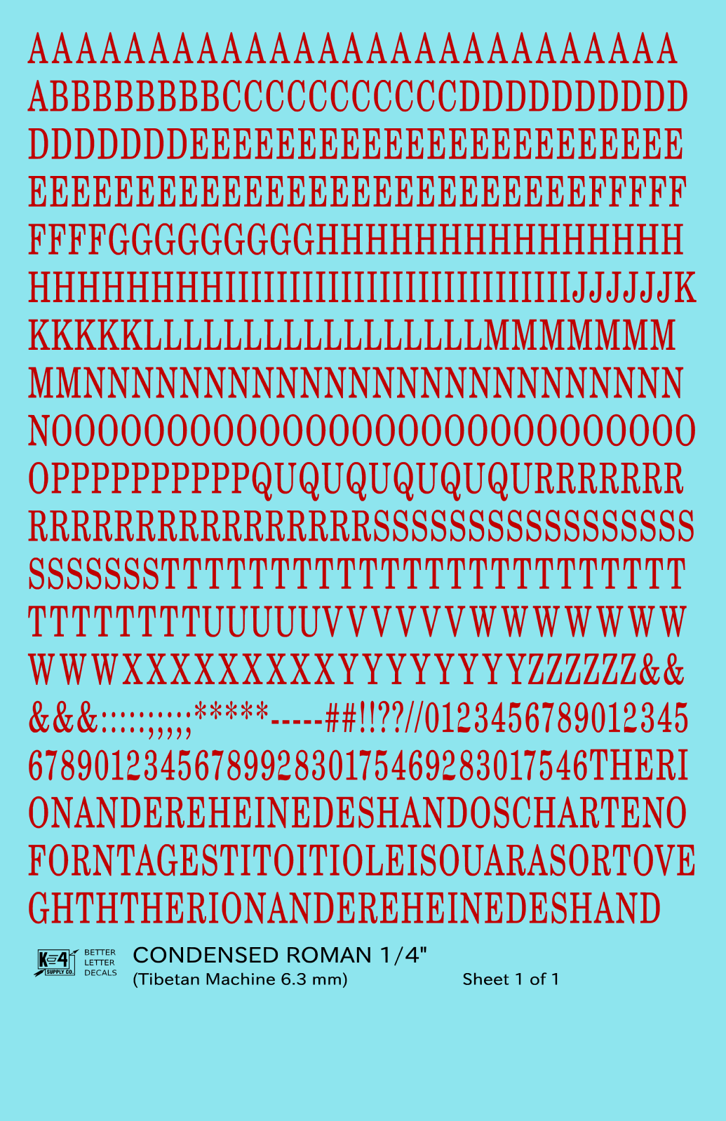 Condensed Roman Letter Number Alphabet