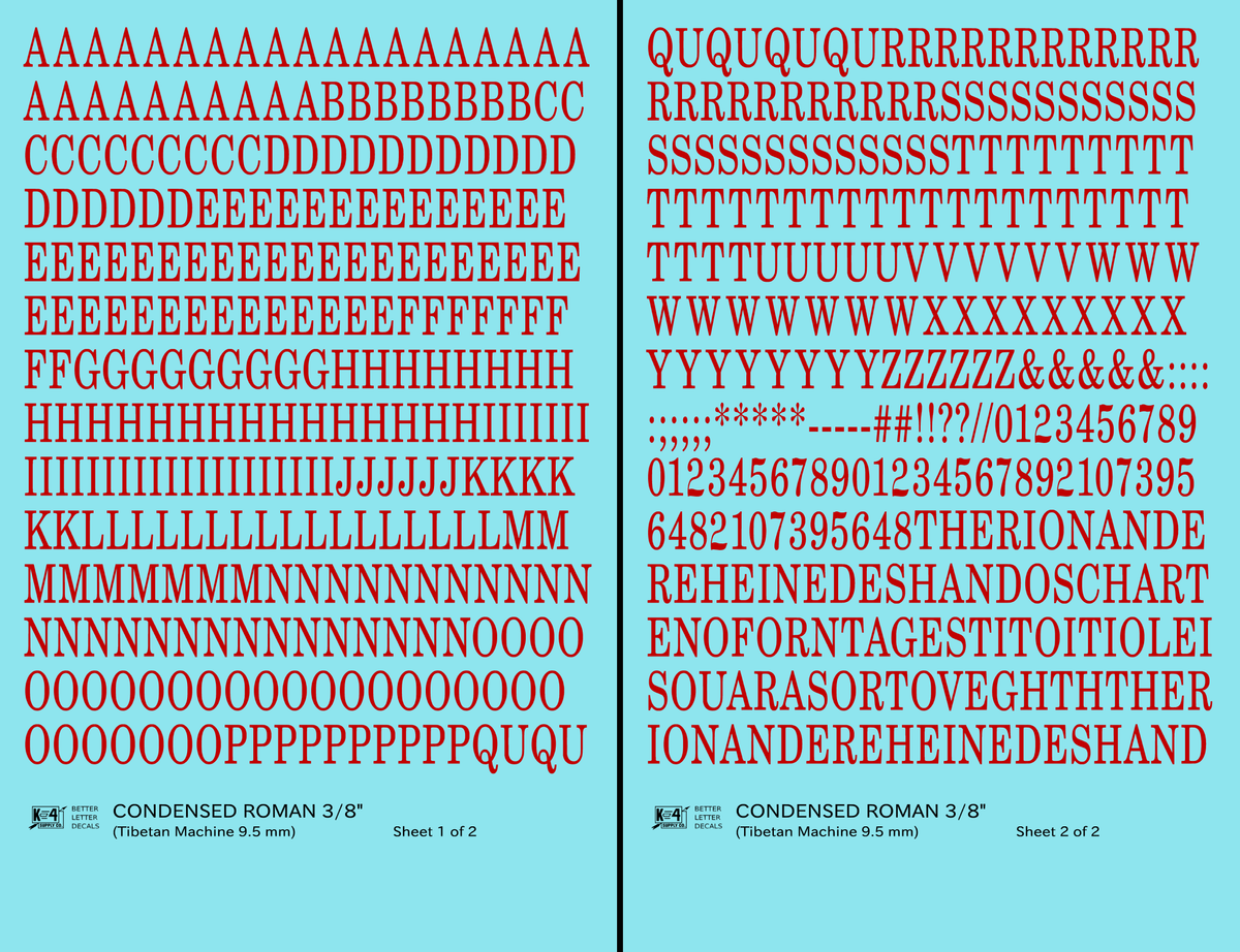 Condensed Roman Letter Number Alphabet
