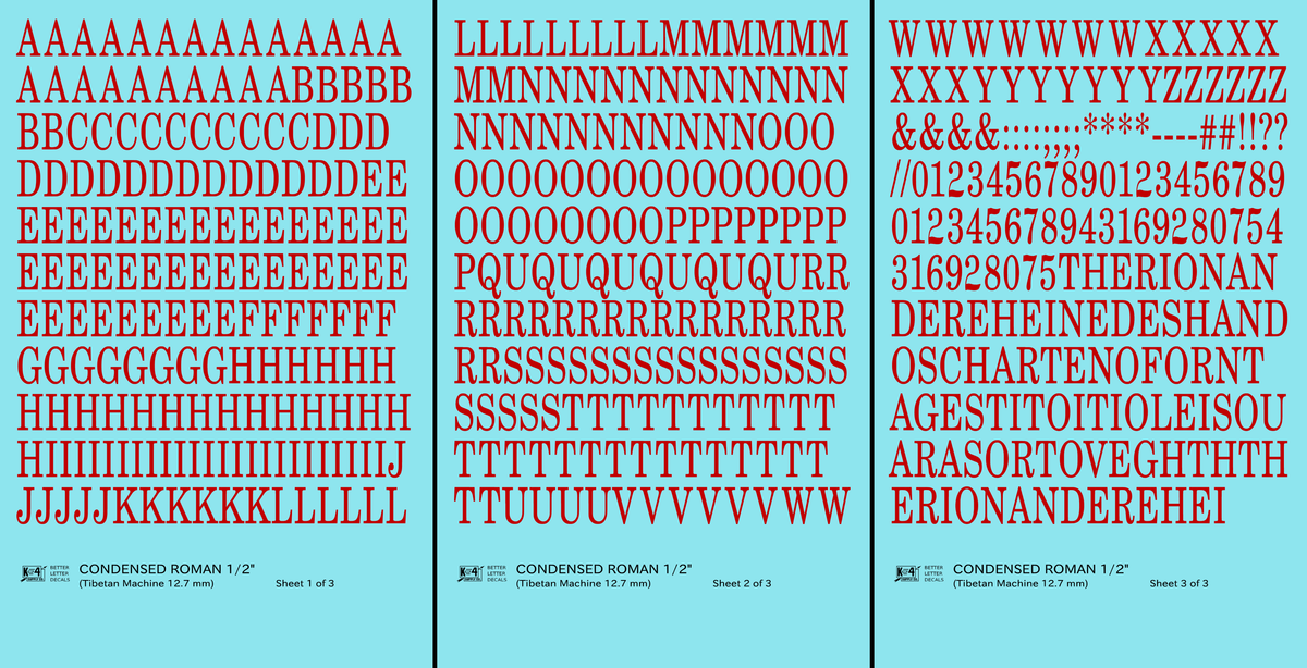 Condensed Roman Letter Number Alphabet