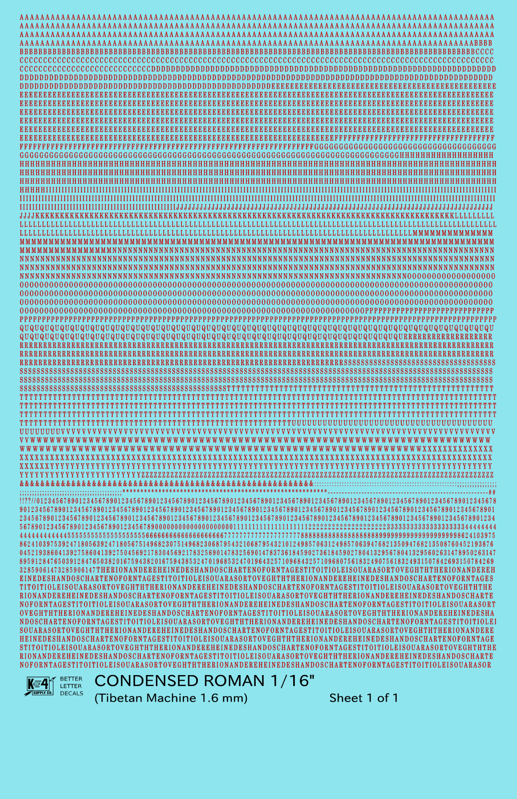 Condensed Roman Letter Number Alphabet