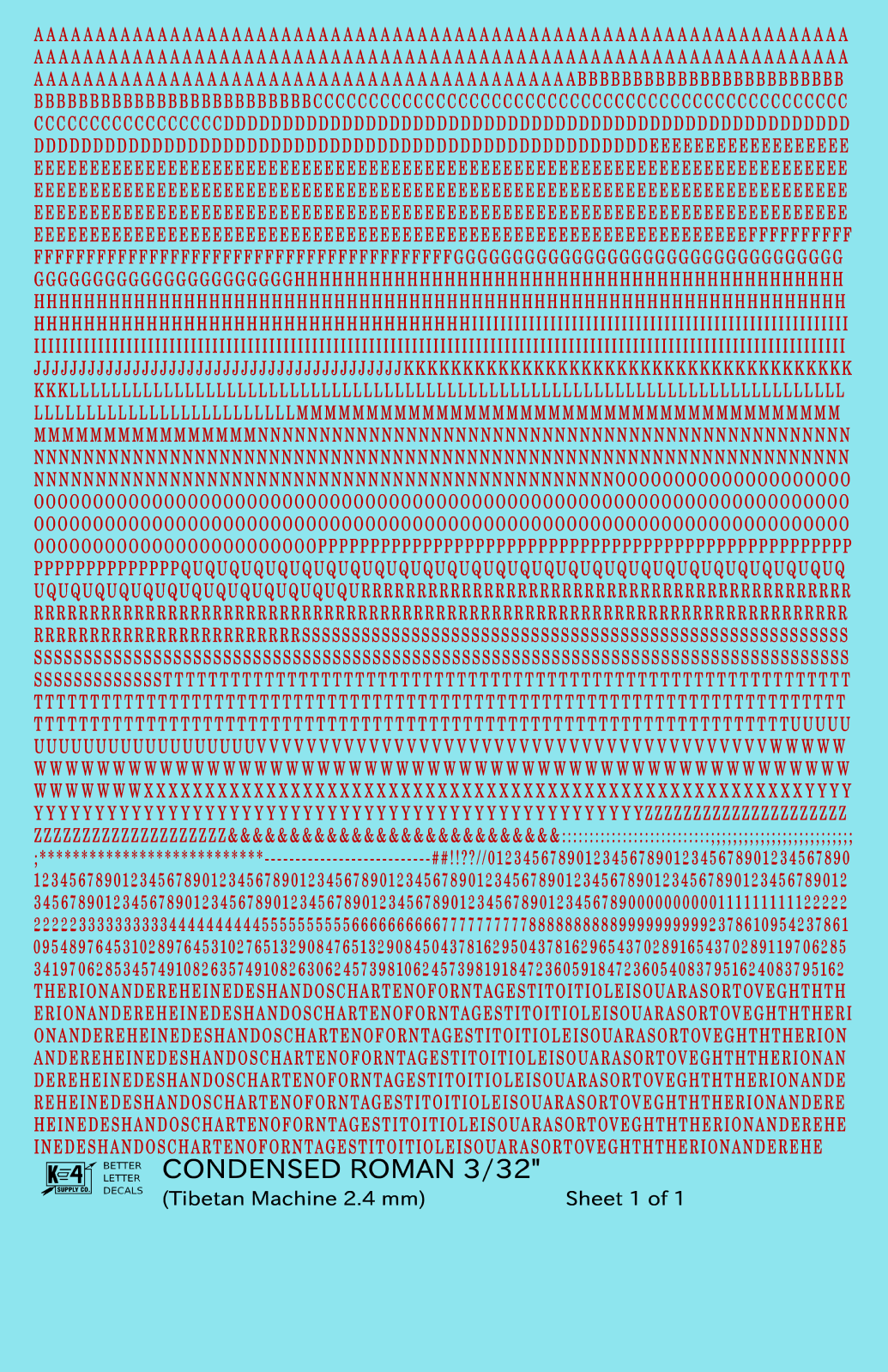 Condensed Roman Letter Number Alphabet