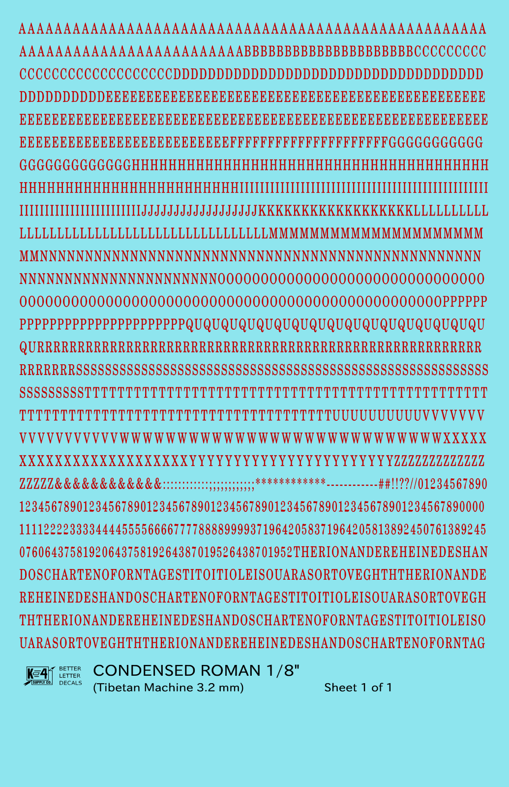 Condensed Roman Letter Number Alphabet