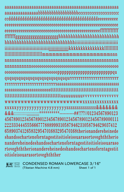 Lowercase Condensed Roman Letter Number Alphabet