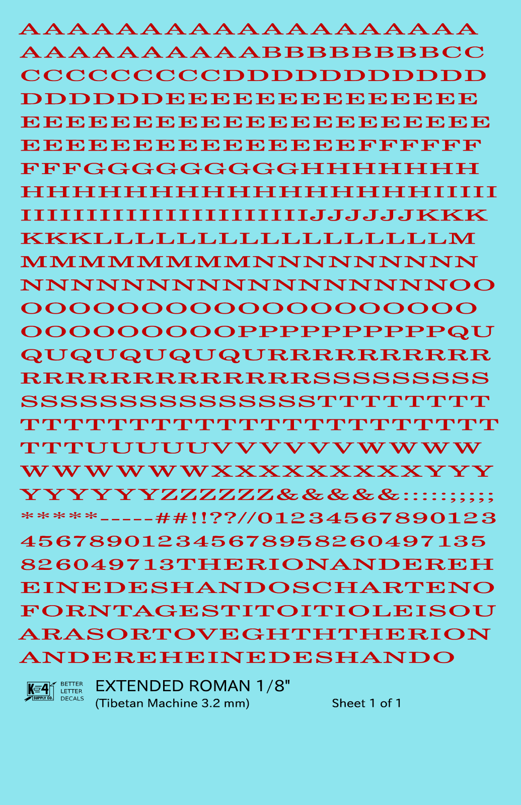 Extended Roman Letter Number Alphabet