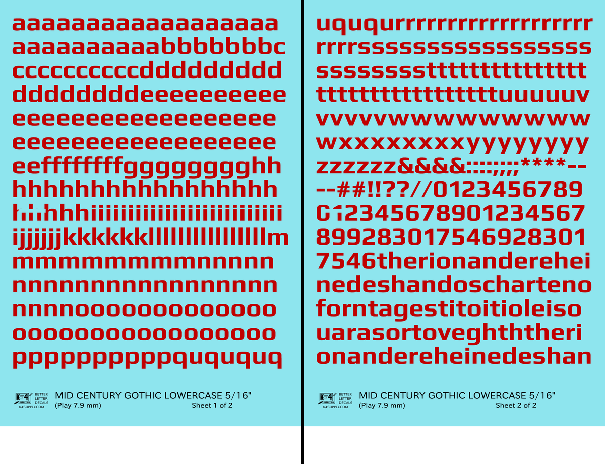 Lowercase Mid Century Gothic Letter Alphabet