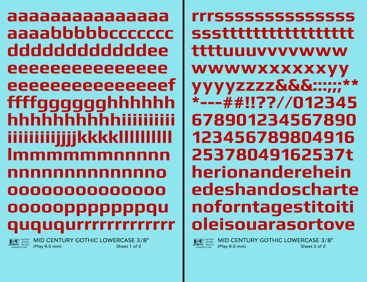 Lowercase Mid Century Gothic Letter Alphabet