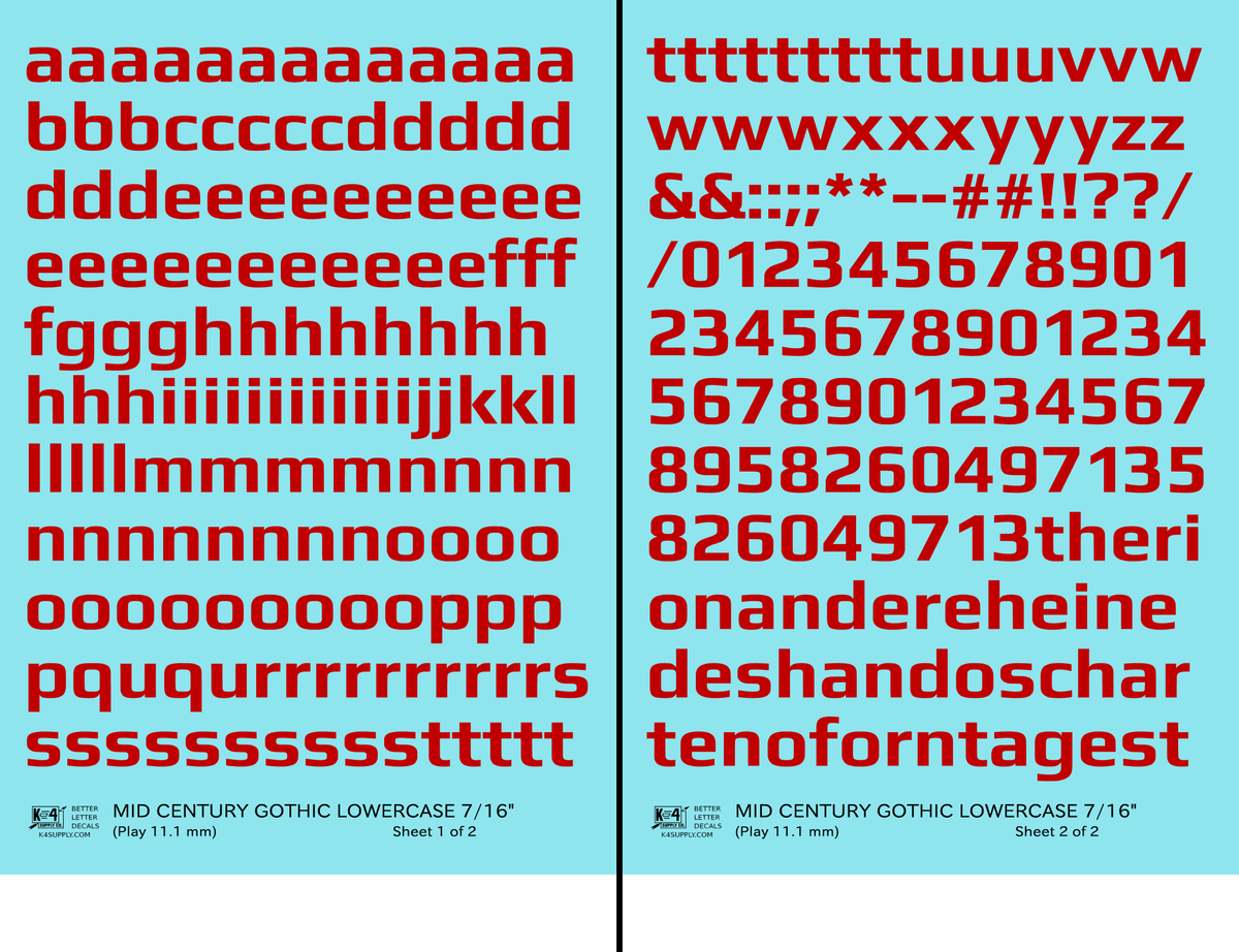 Lowercase Mid Century Gothic Letter Alphabet