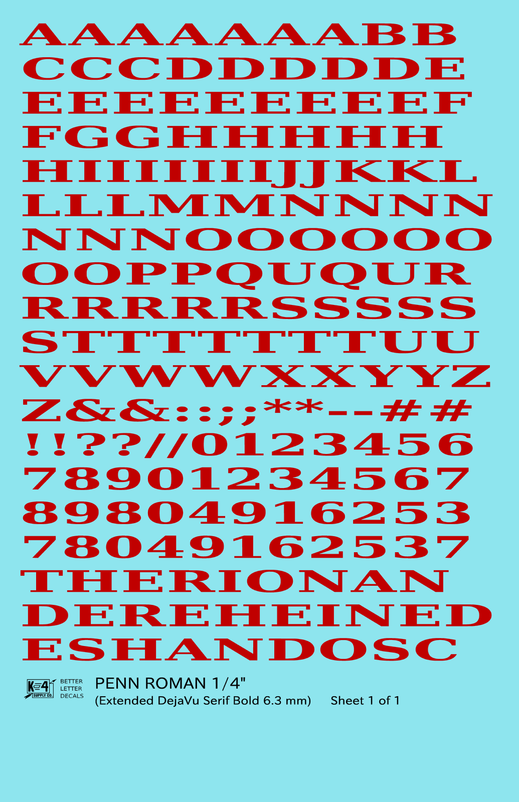Penn Roman Letter Number Alphabet