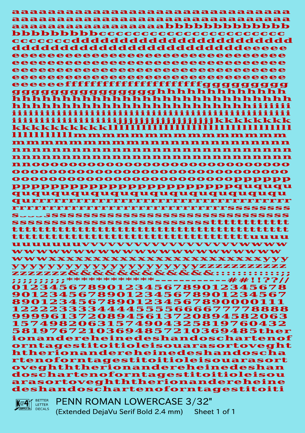 Lowercase Penn Roman Letter Number Alphabet
