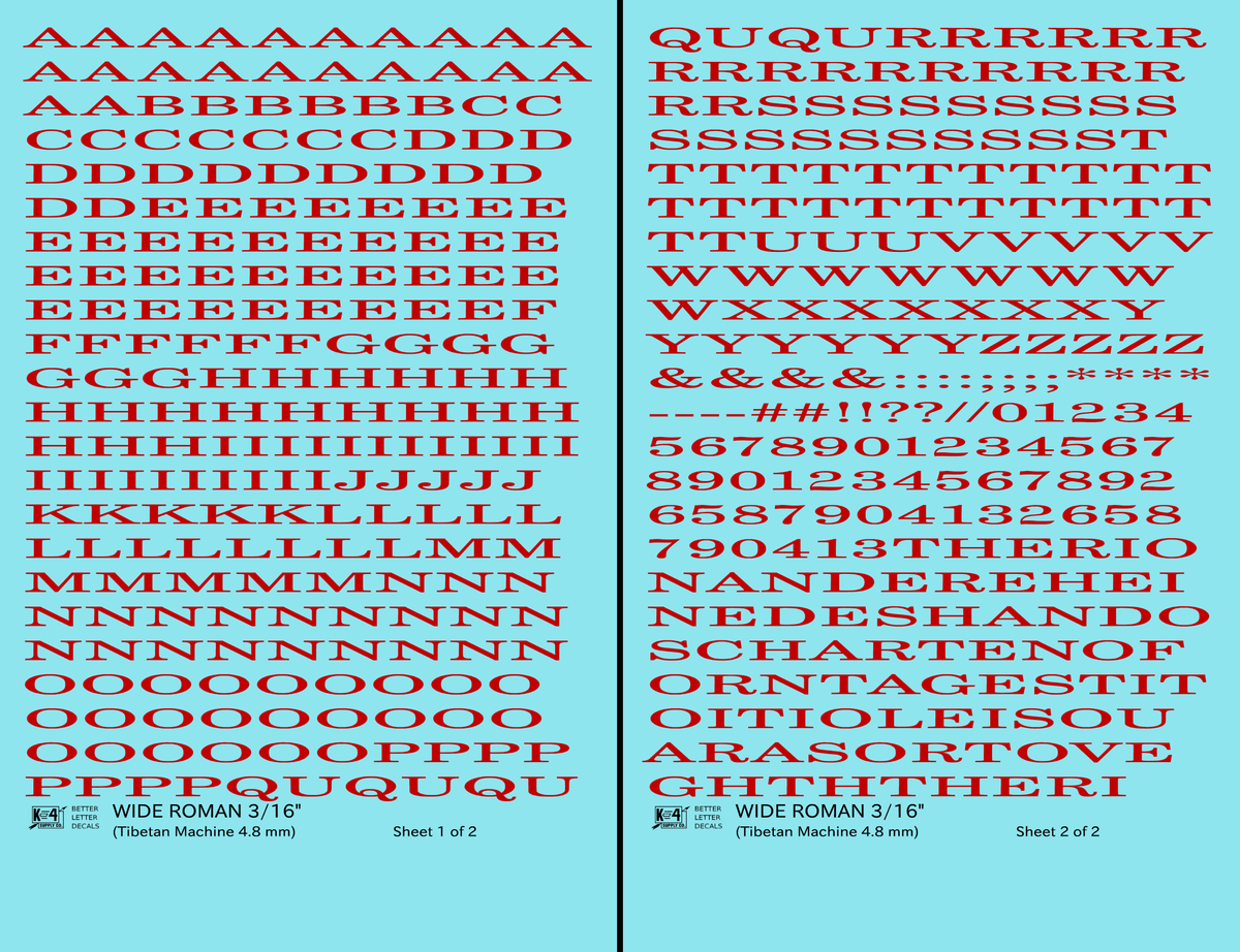 Wide Roman Letter Number Alphabet