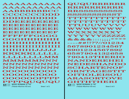 Wide Roman Letter Number Alphabet