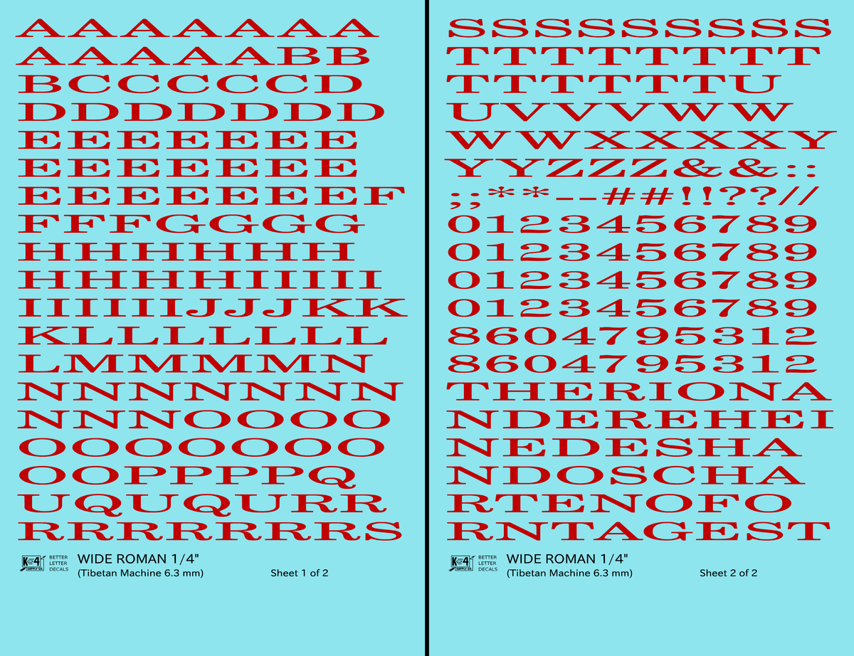 Wide Roman Letter Number Alphabet