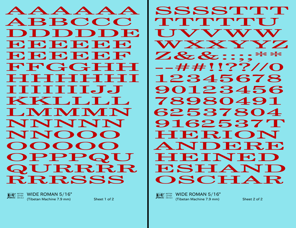 Wide Roman Letter Number Alphabet