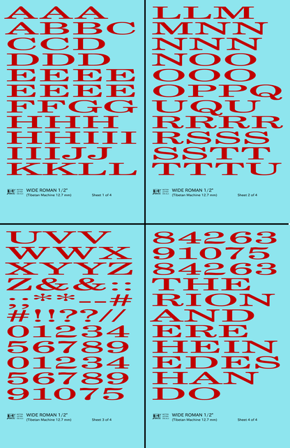 Wide Roman Letter Number Alphabet
