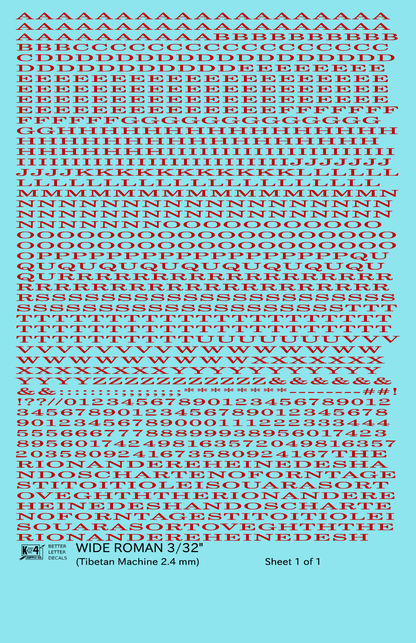 Wide Roman Letter Number Alphabet