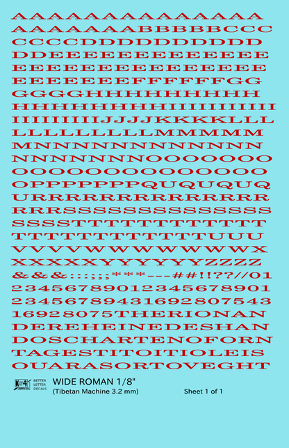 Wide Roman Letter Number Alphabet