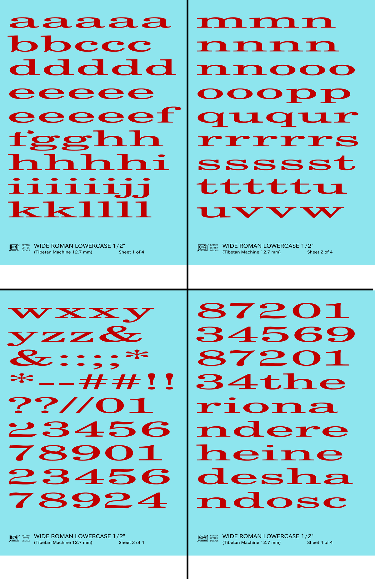 Lowercase Wide Roman Letter Number Alphabet