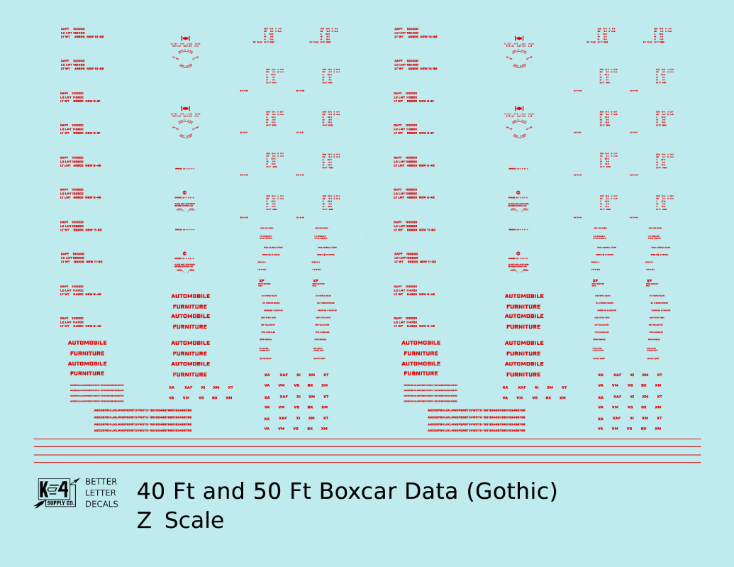 40 To 50 Ft Boxcar Gothic Font Dimensional Data Set