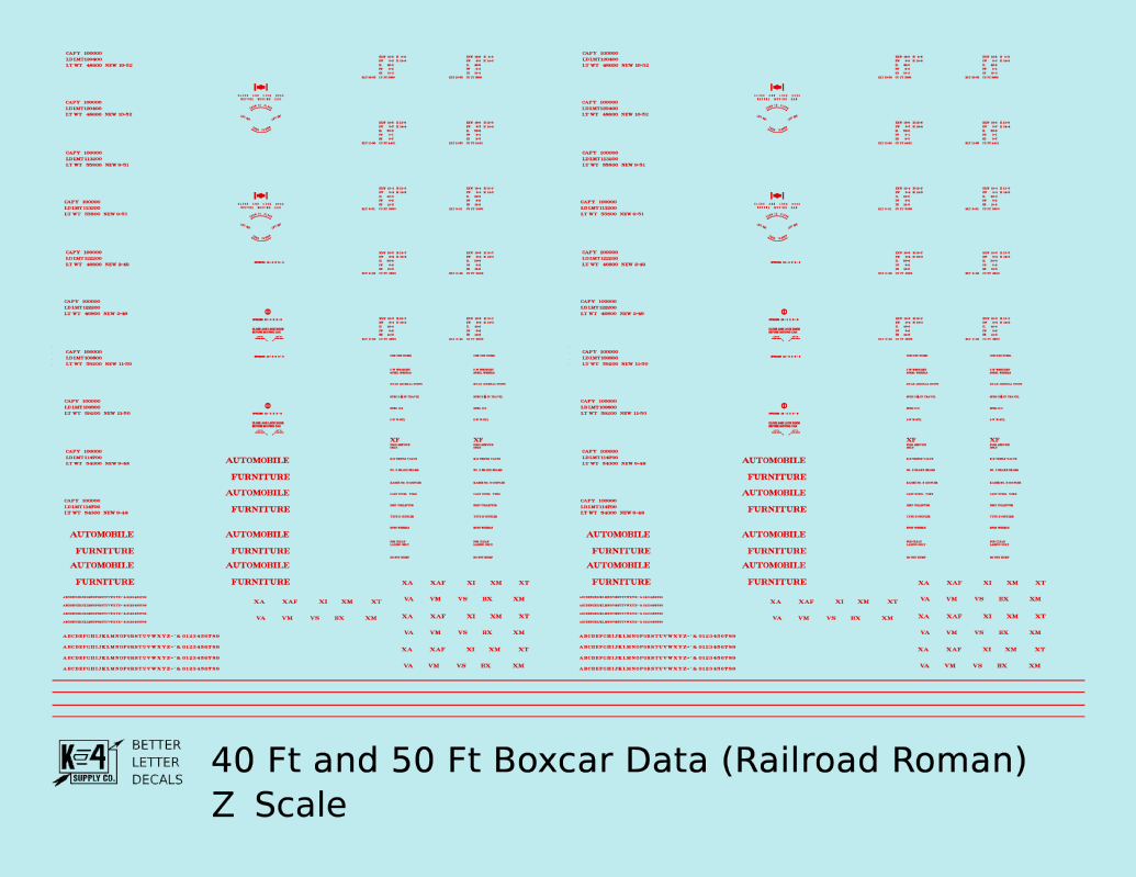 40 To 50 Ft Boxcar Roman Font Dimensional Data Set