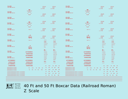 40 To 50 Ft Boxcar Roman Font Dimensional Data Set