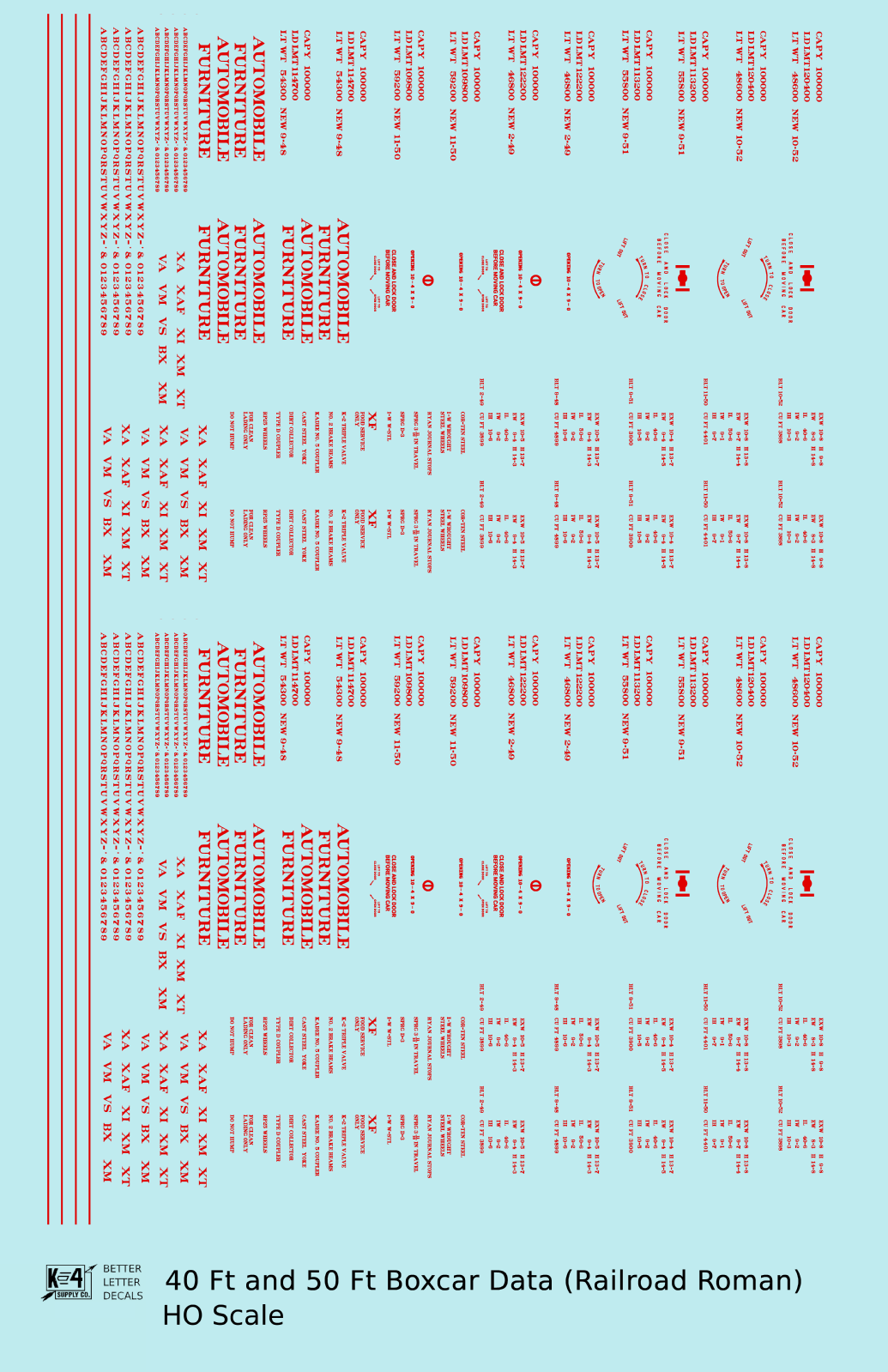 40 To 50 Ft Boxcar Roman Font Dimensional Data Set