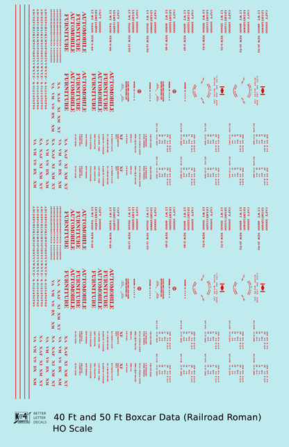 40 To 50 Ft Boxcar Roman Font Dimensional Data Set