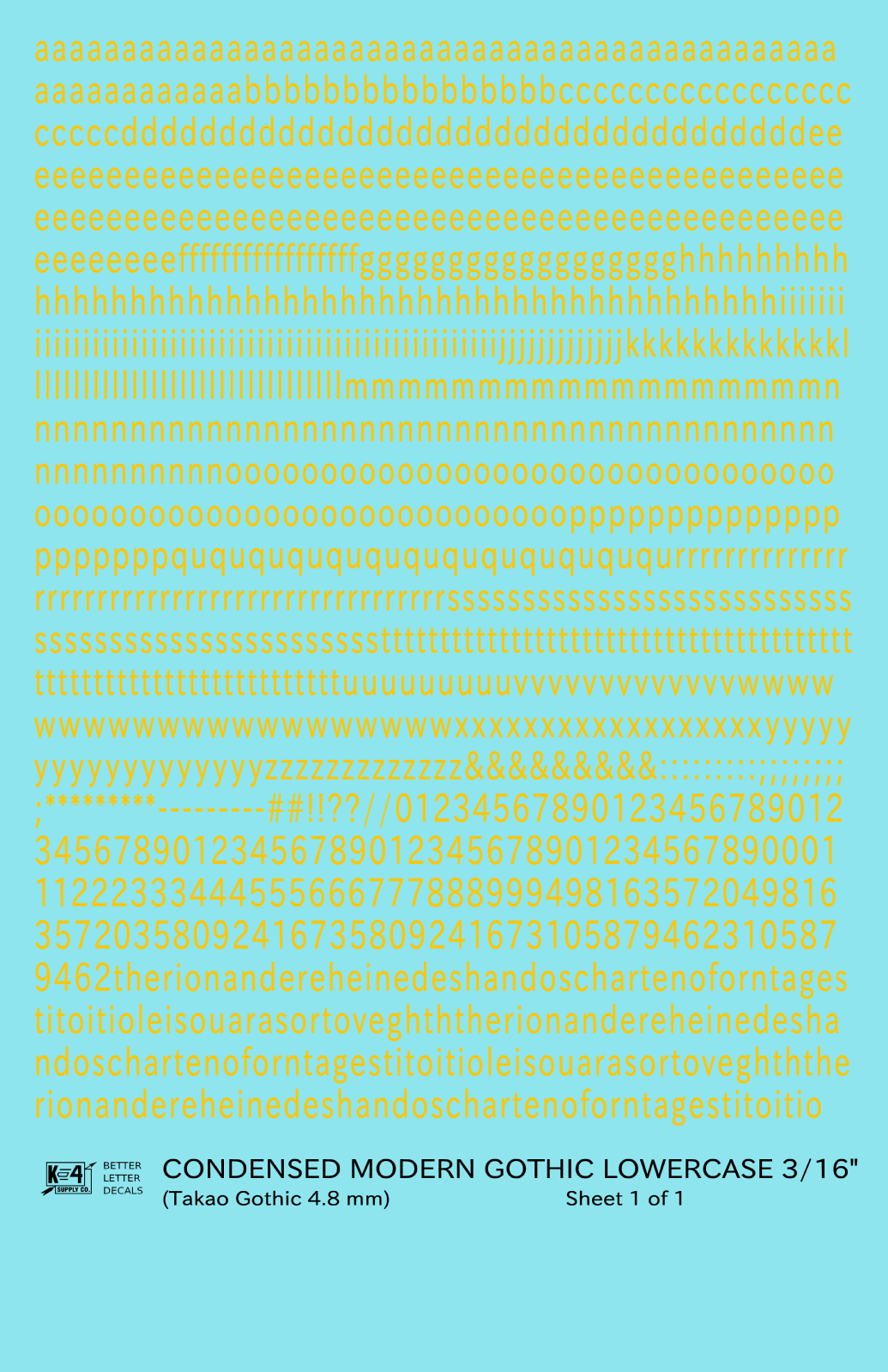 Lowercase Condensed Modern Gothic Letter Alphabet