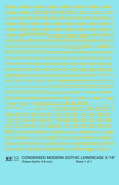 Lowercase Condensed Modern Gothic Letter Alphabet