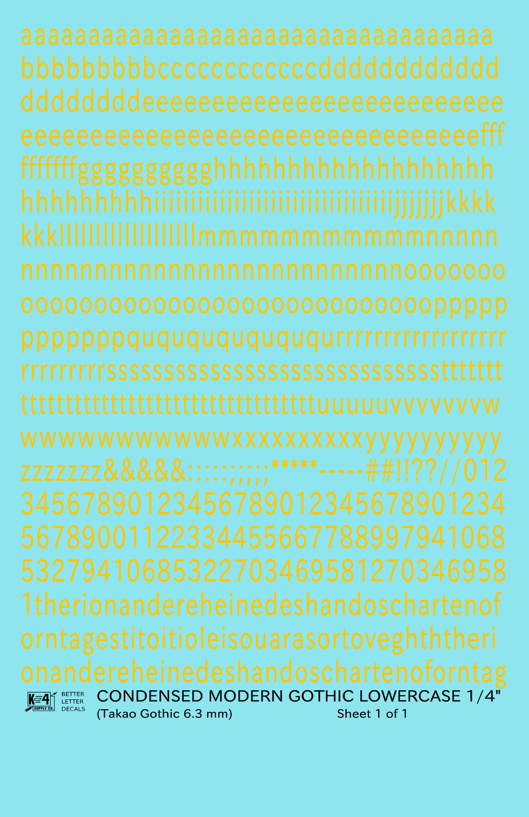 Lowercase Condensed Modern Gothic Letter Alphabet