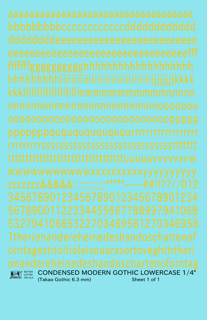 Lowercase Condensed Modern Gothic Letter Alphabet