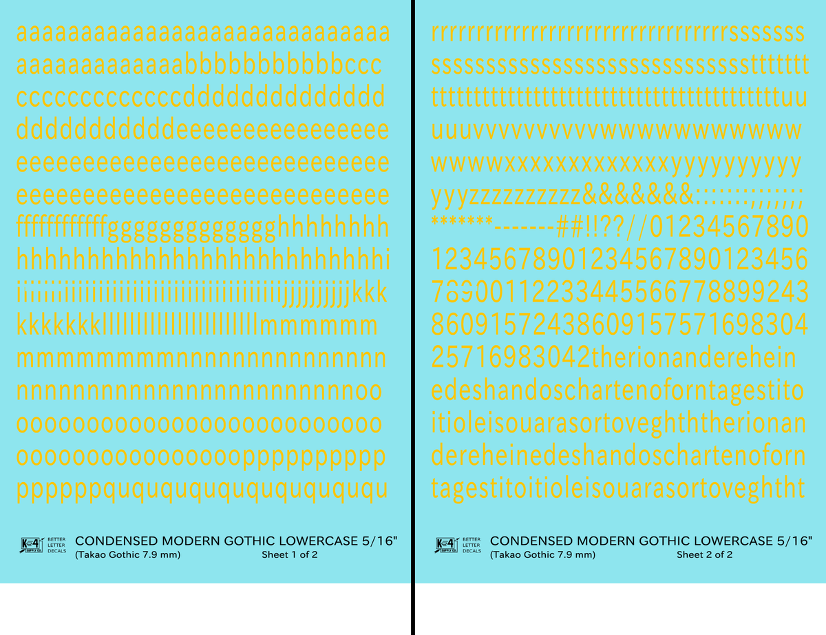 Lowercase Condensed Modern Gothic Letter Alphabet