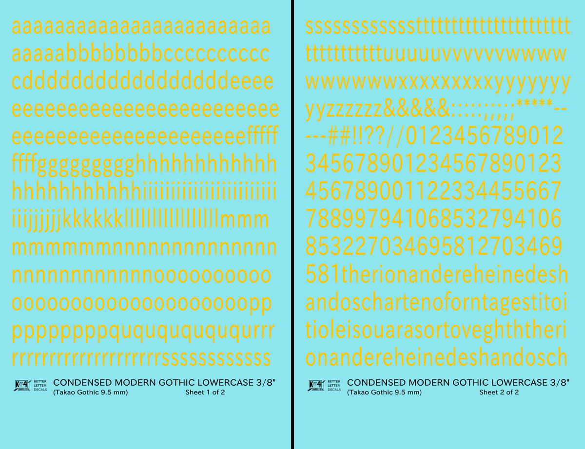Lowercase Condensed Modern Gothic Letter Alphabet