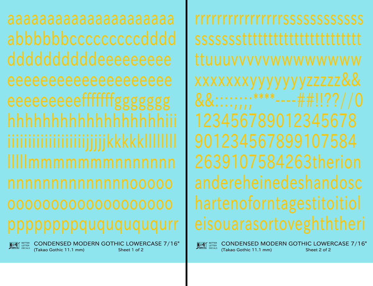 Lowercase Condensed Modern Gothic Letter Alphabet