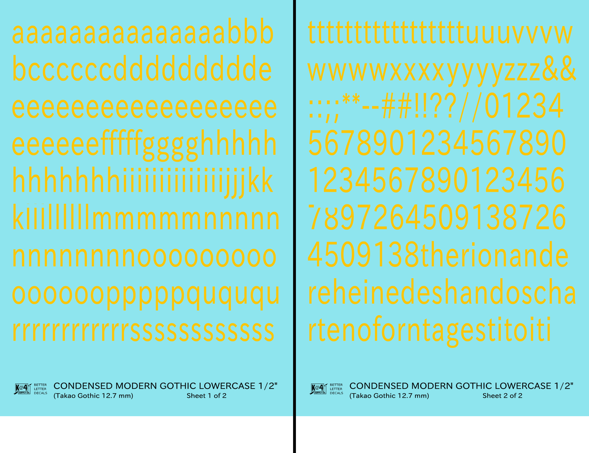 Lowercase Condensed Modern Gothic Letter Alphabet