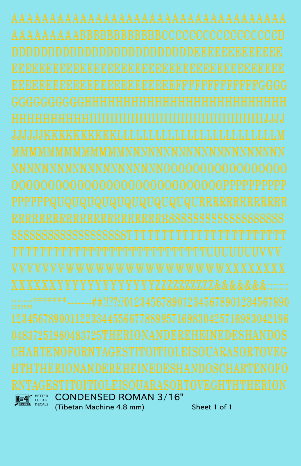 Condensed Roman Letter Number Alphabet