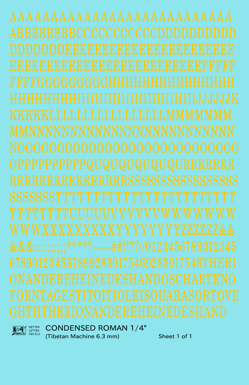 Condensed Roman Letter Number Alphabet