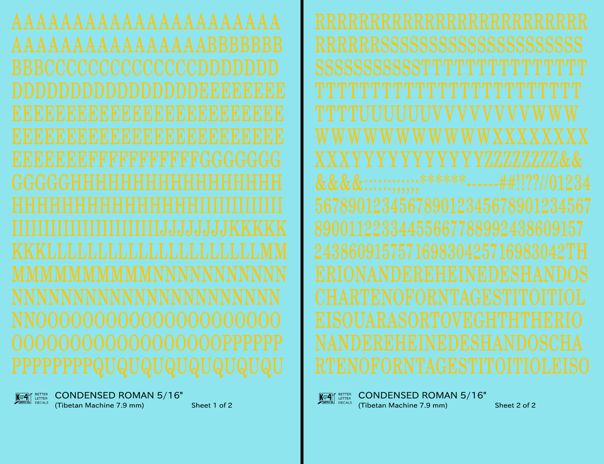 Condensed Roman Letter Number Alphabet