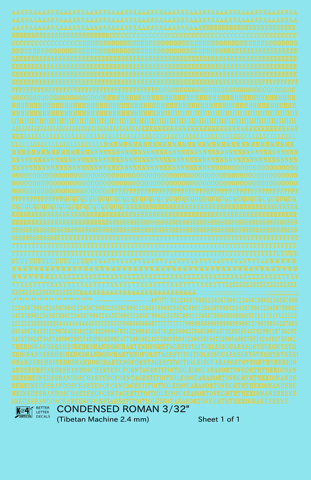 Condensed Roman Letter Number Alphabet