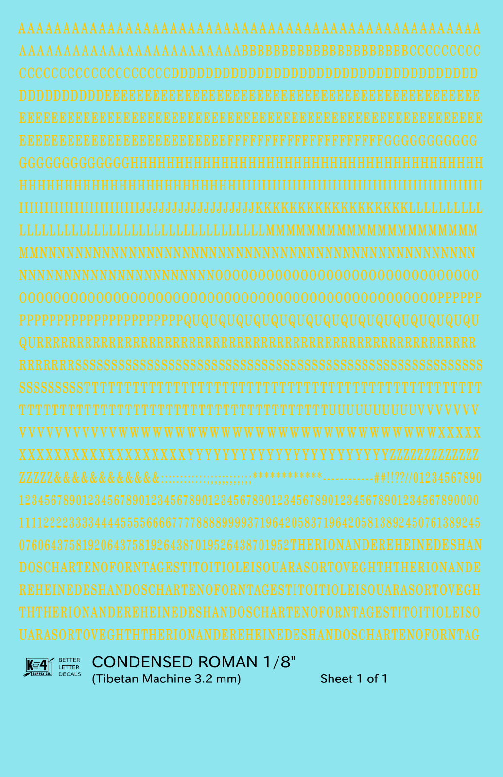 Condensed Roman Letter Number Alphabet