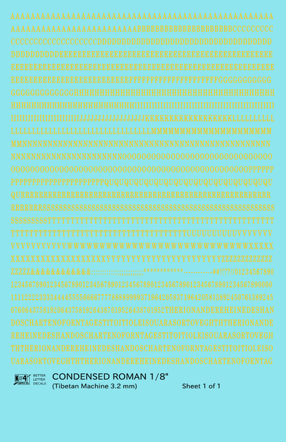 Condensed Roman Letter Number Alphabet