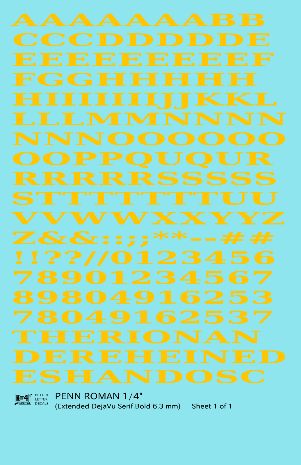 Penn Roman Letter Number Alphabet
