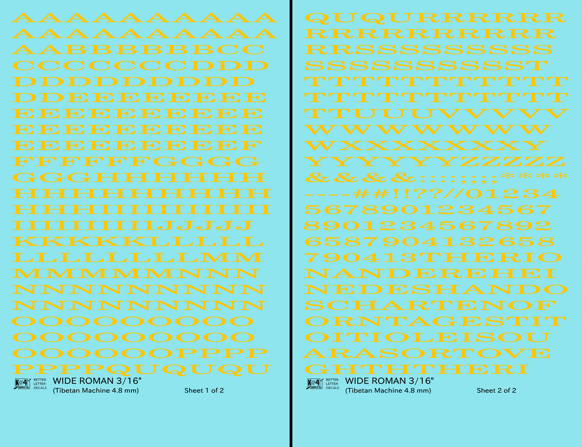 Wide Roman Letter Number Alphabet